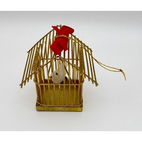 Vintage Gold Tone Miniature Birdcage Christmas Tree Ornament with White Dove - Picture 2 of 7